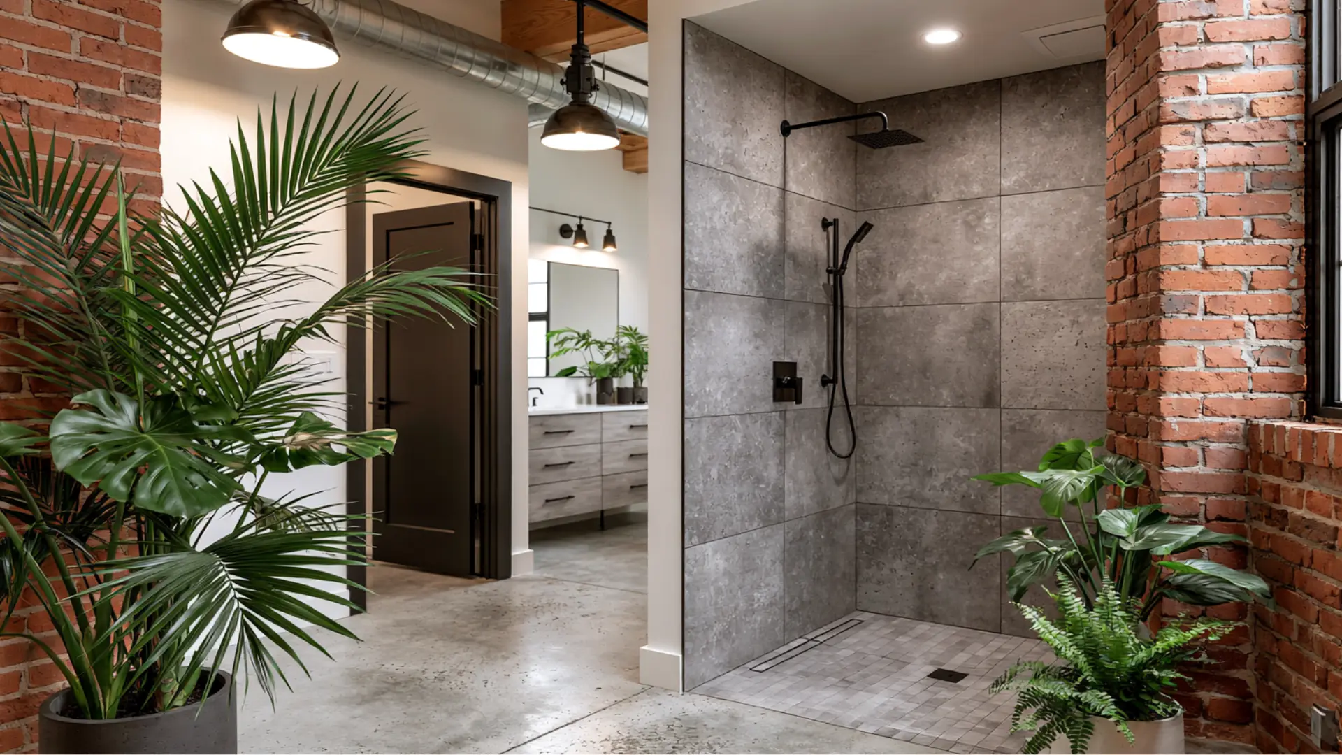bathroom tub replacement featuring a large format tile shower with modern finishes