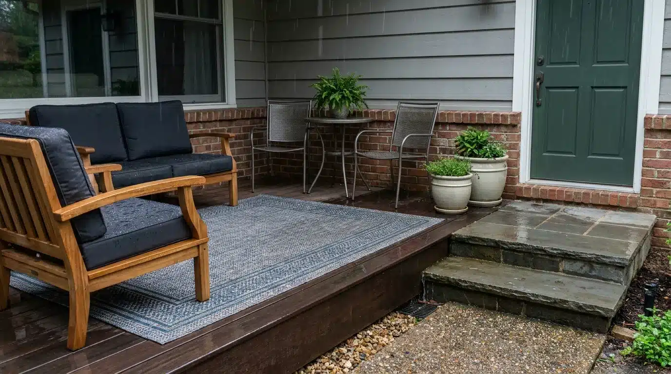 choose weather ready materials with sealed wood seating outdoor rug metal chairs and planters