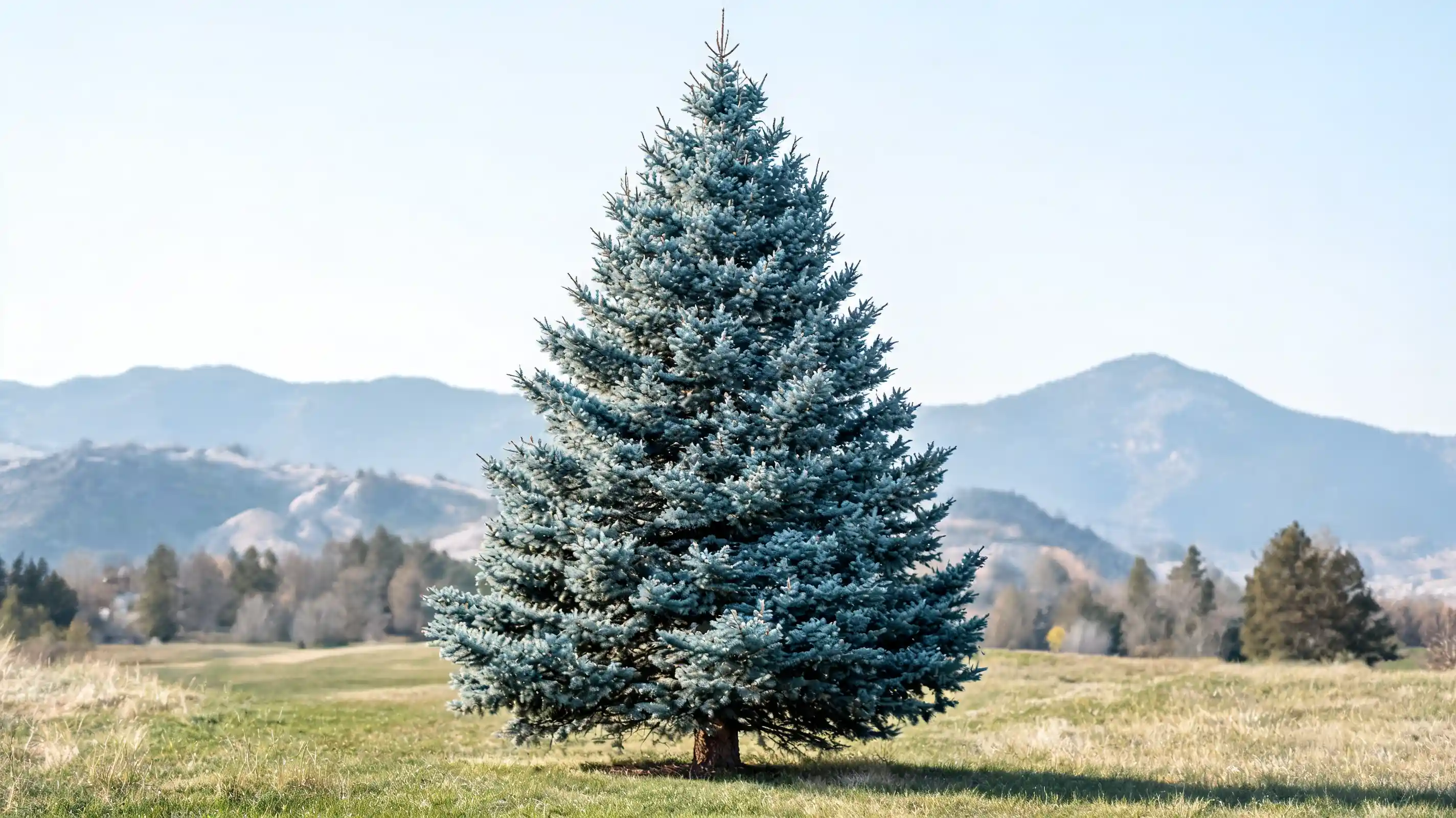 mature colorado blue spruce with steel blue needles and a broad cone shape near rocky mountain slopes