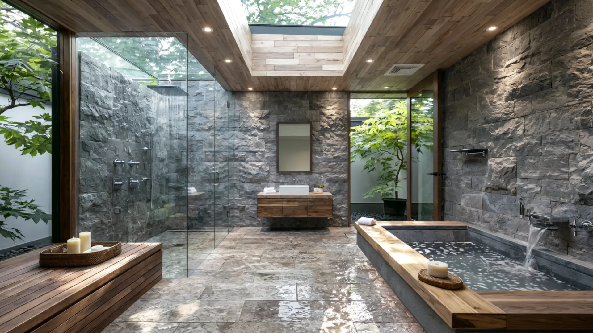 curbless walk in shower conversion with seamless flooring and open bathroom design