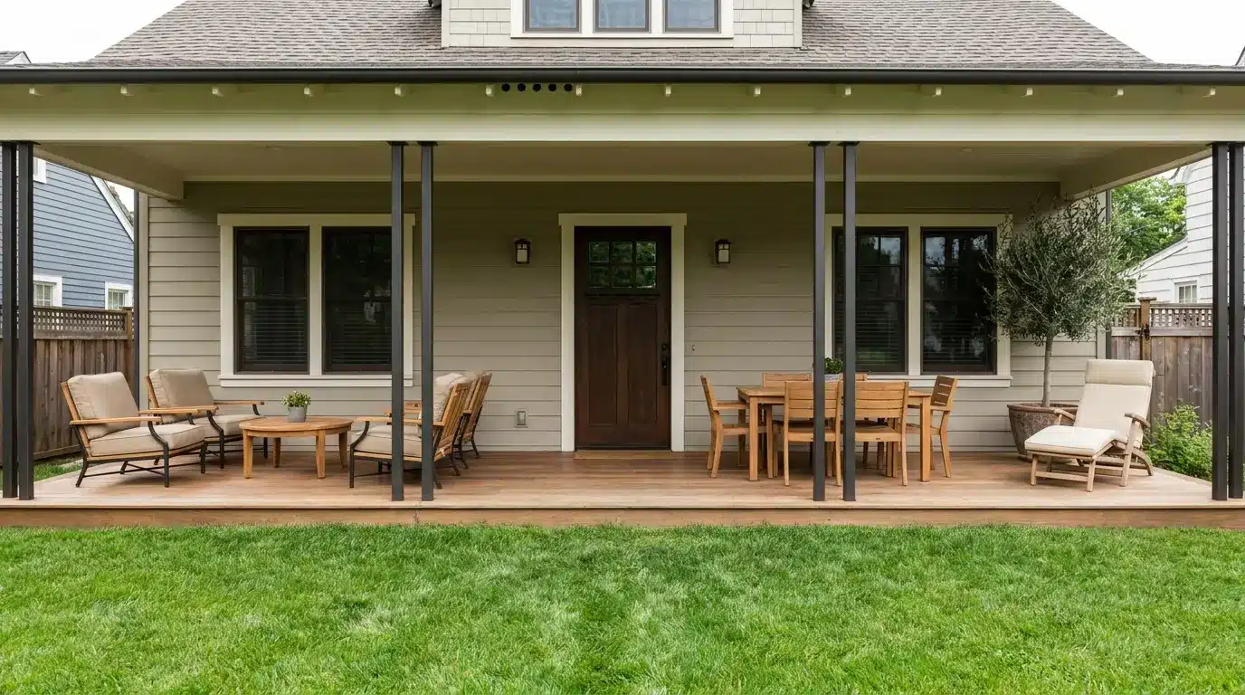 divide a large porch into useful zones for conversation dining and quiet seating