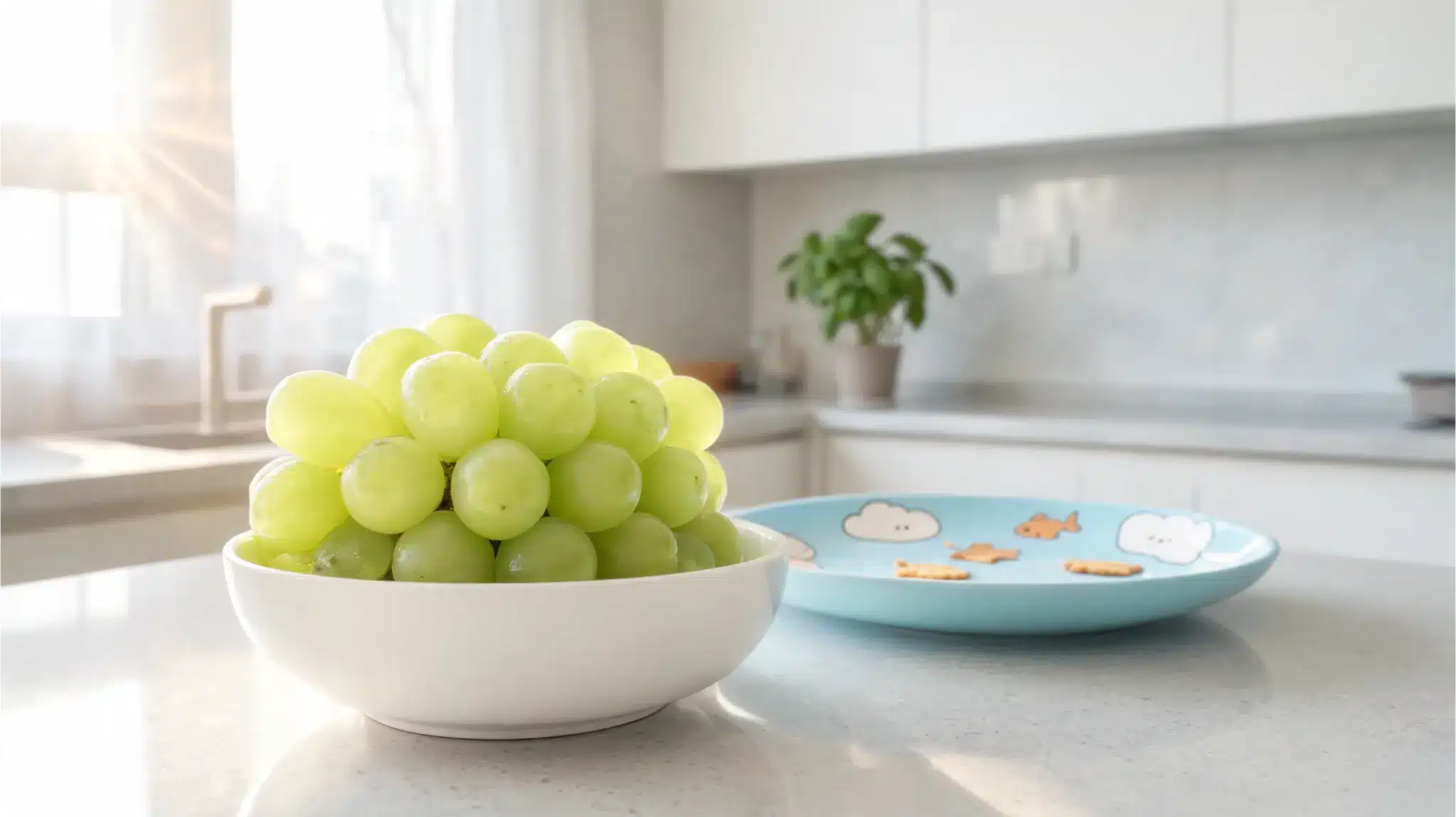 green grapes with child snack plate