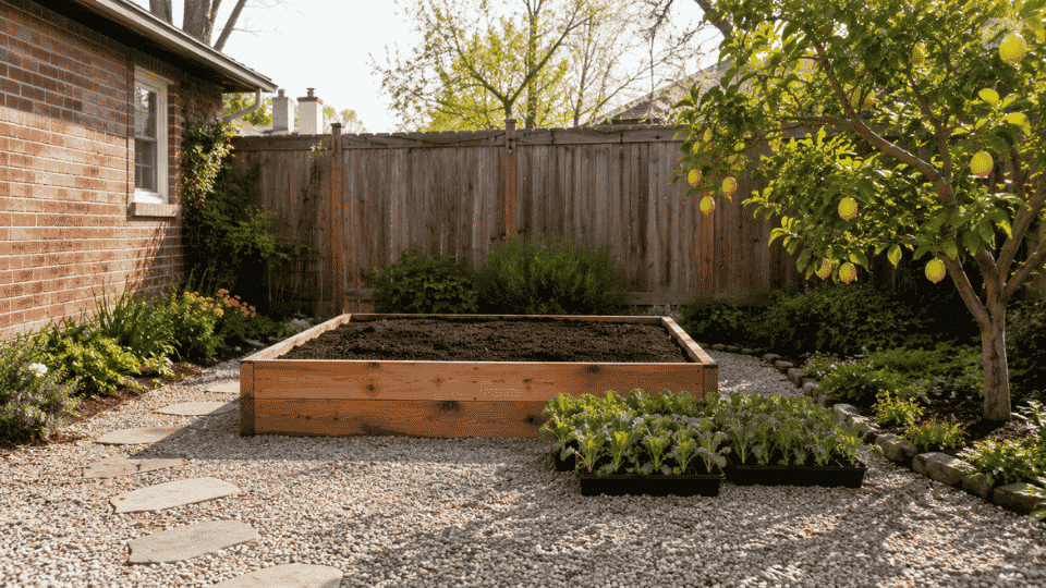 how to grow kale at home starts with healthy transplants beside a prepared raised bed in spring light