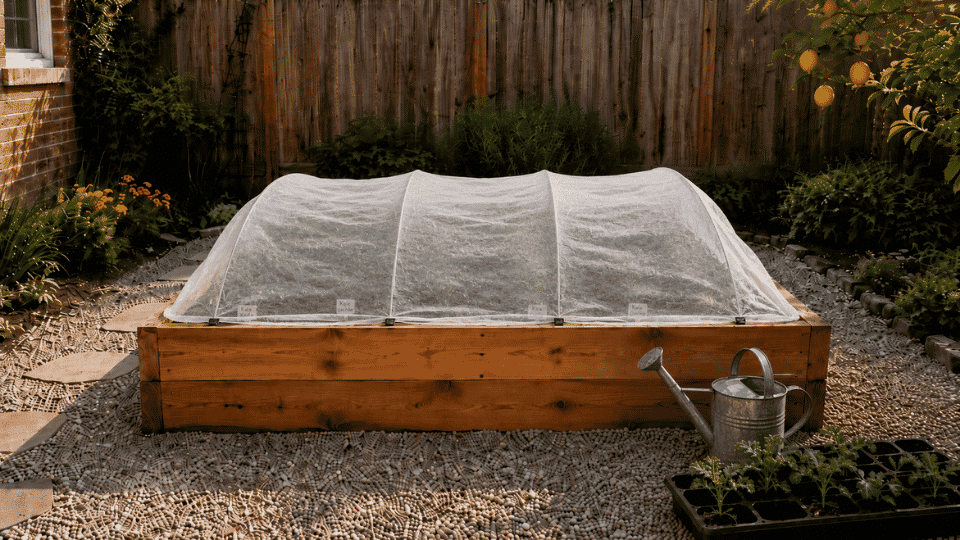 how to grow kale at home shows new kale transplants watered and protected in the same garden bed