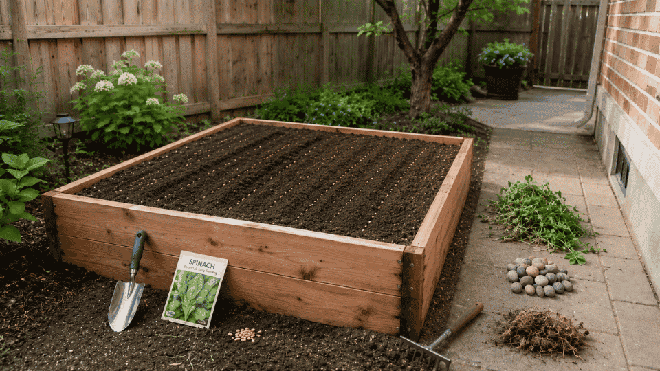 how to grow spinach in a home garden continues with spinach seeds placed in shallow furrows
