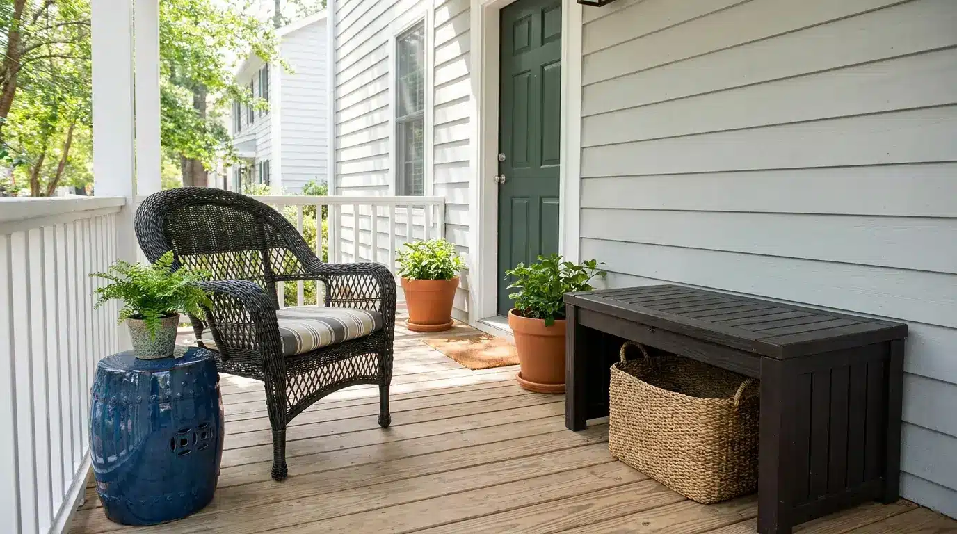 include one useful accent piece with wicker chair garden stool storage bench and basket