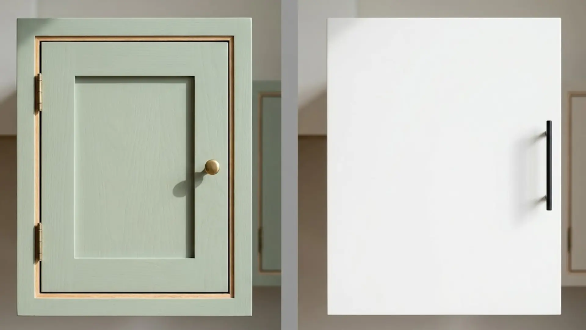 side by side comparison of inset cabinet door frame gap and flush overlay door