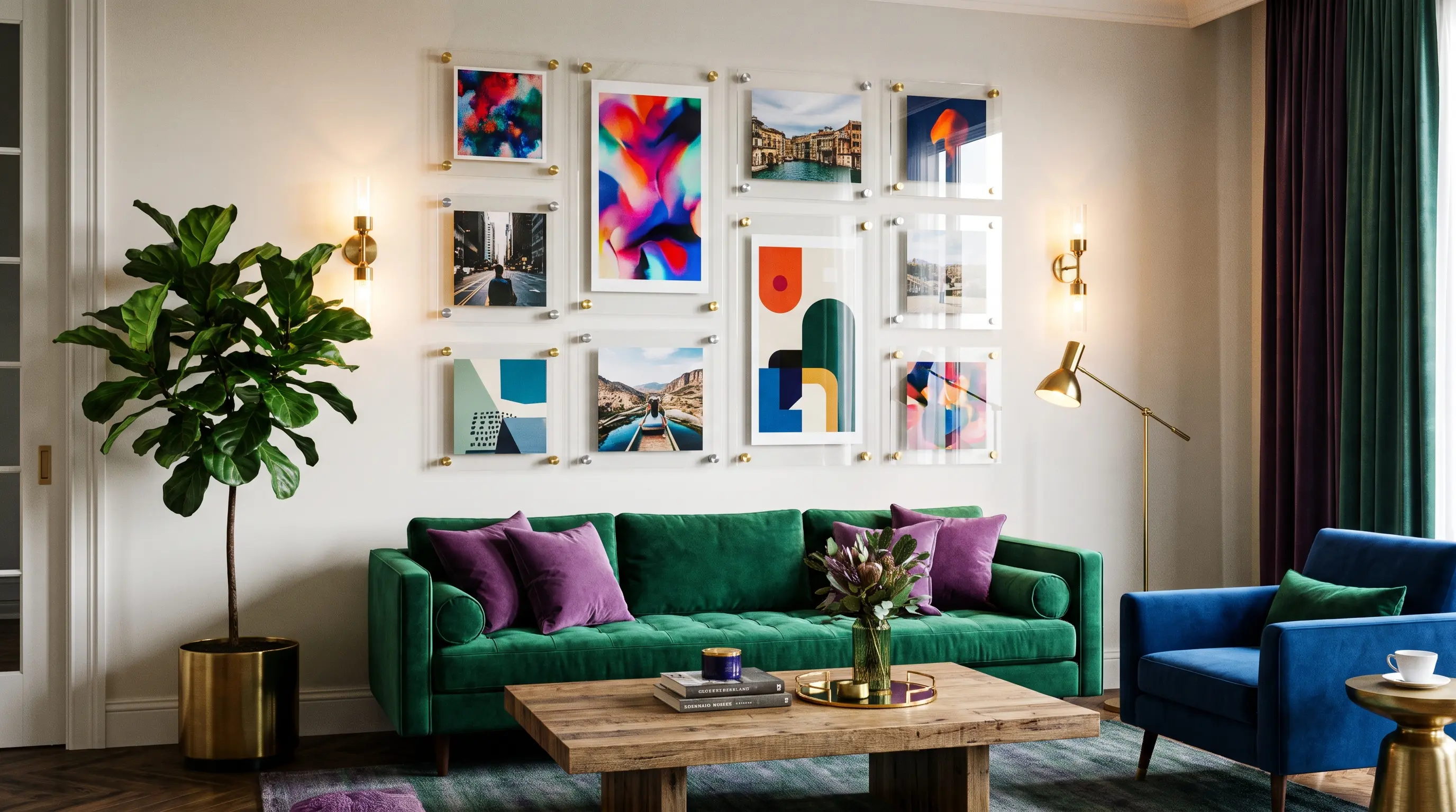printed art held between magnetic acrylic panels for an easy to change display on any wall