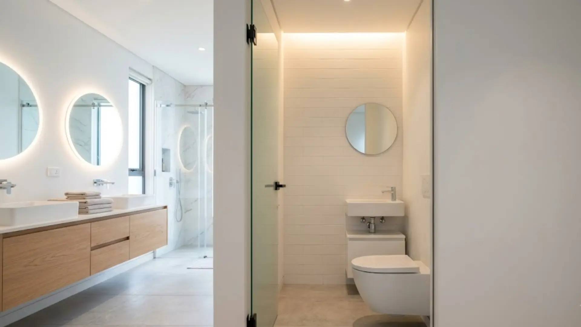 minimalist white water closet with clean fixtures, simple design, and a bright modern interior