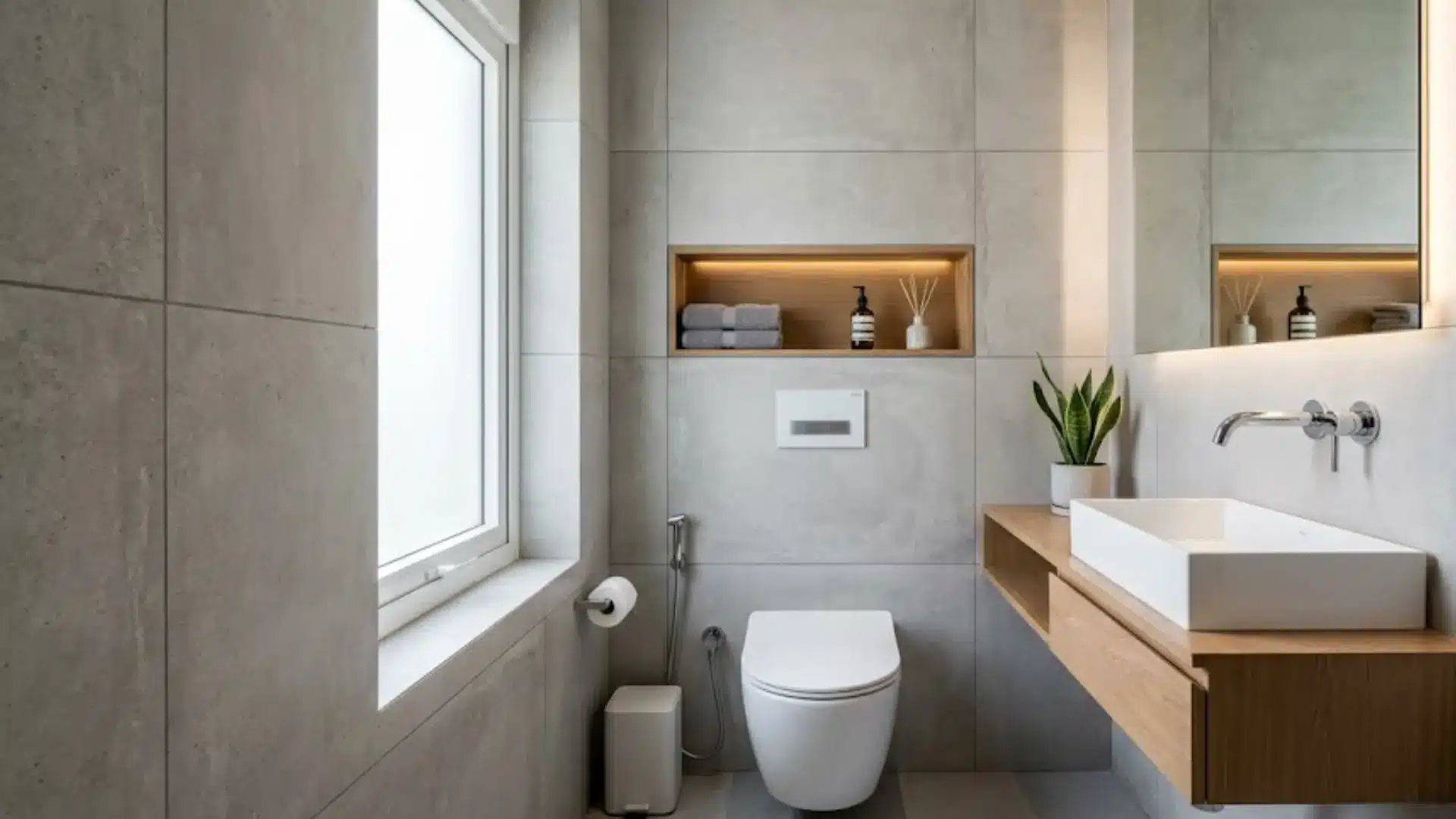 compact small space water closet with smart layout, functional fixtures, and modern interior details