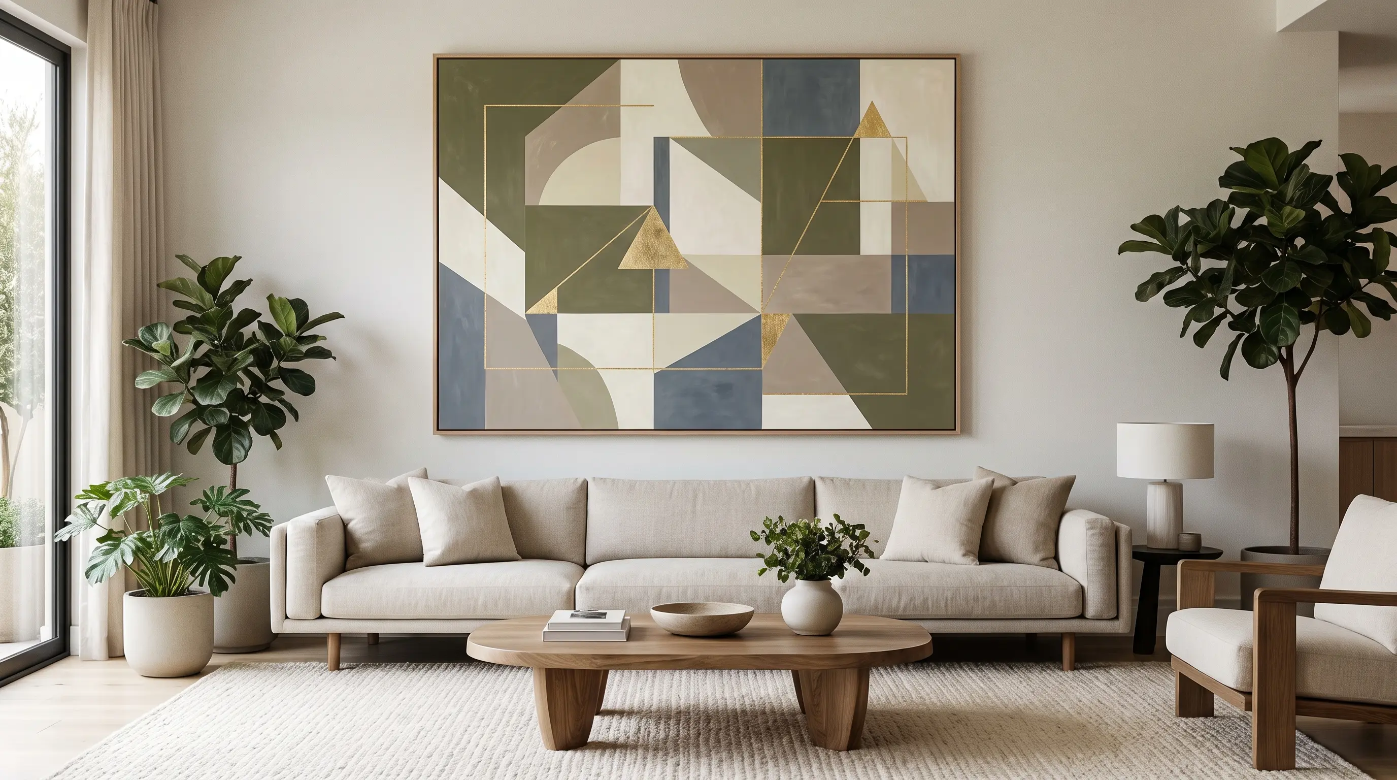 a canvas painted with clean geometric shapes formed using strips of painters tape for sharp edges