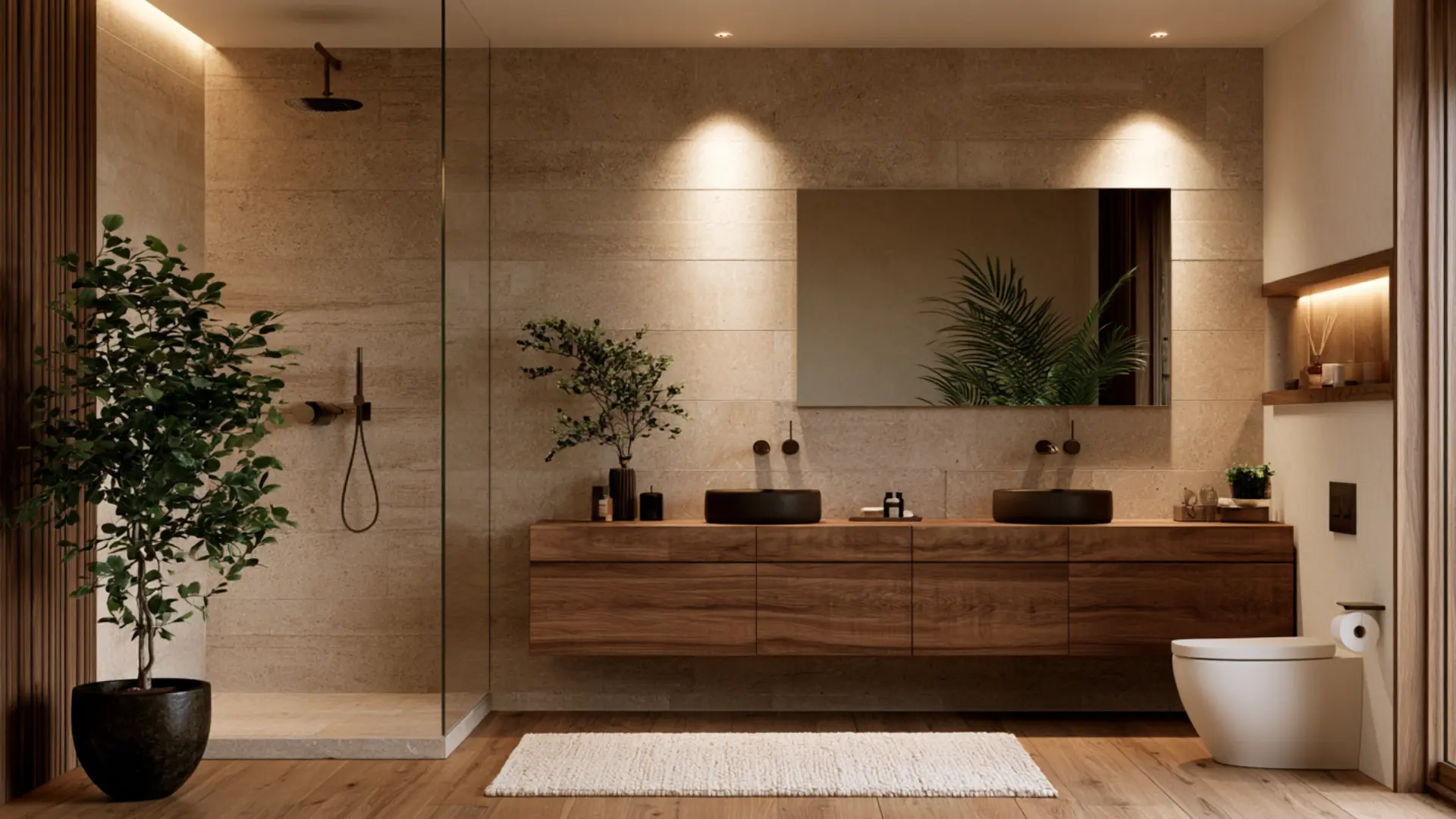 wood inspired shower conversion with warm tones and natural bathroom materials