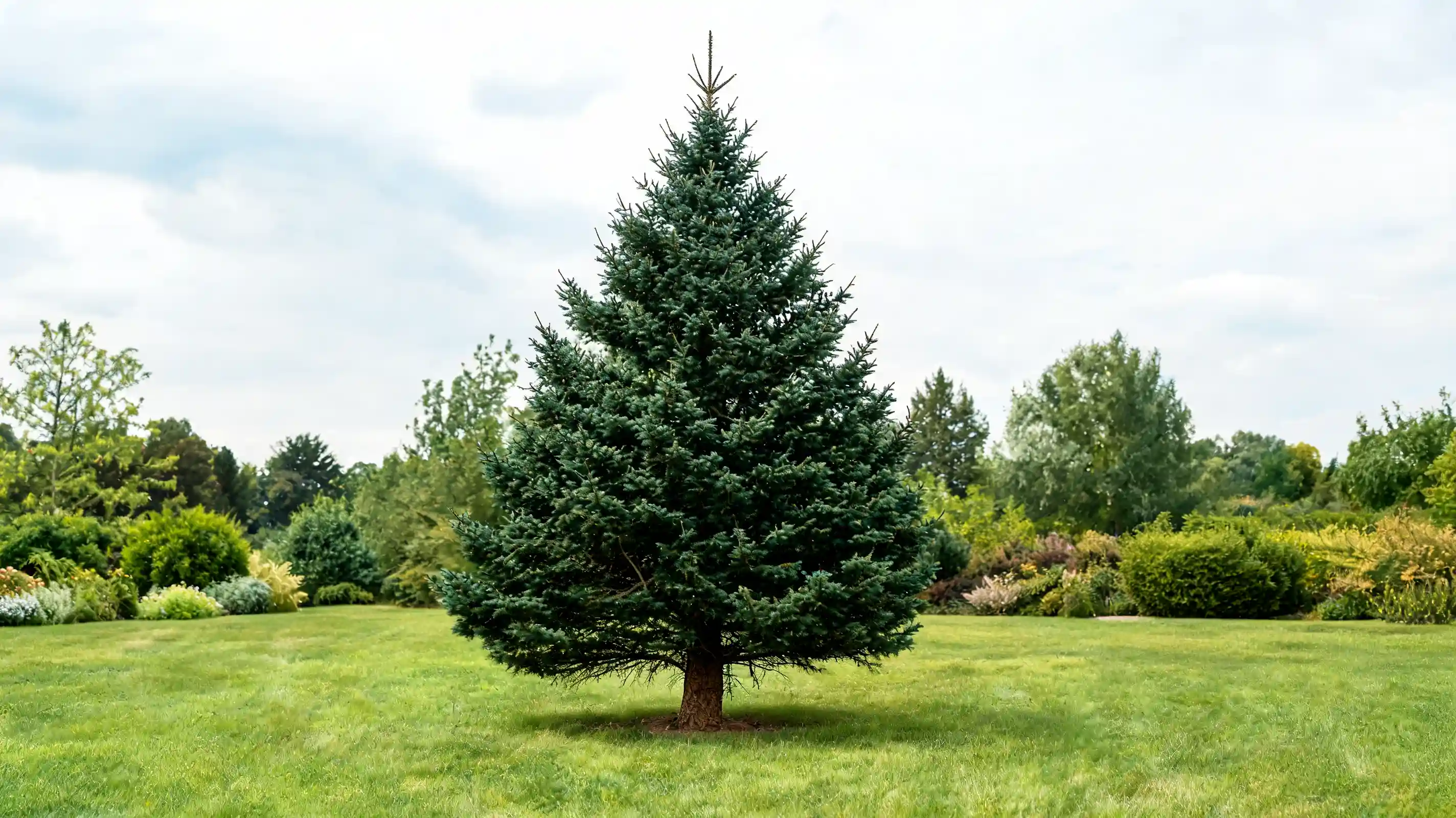 dense oriental spruce with very short dark green needles and a neat cone shape in a sheltered garden