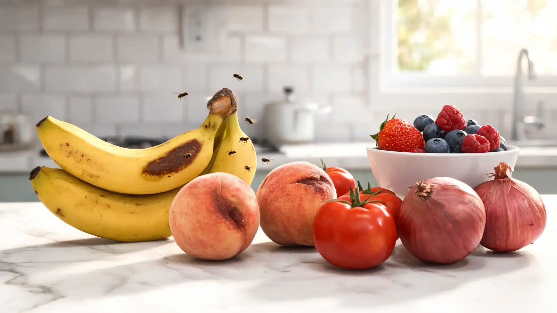 overripe fruit on a kitchen counter shows where do fruit flies come from in the house