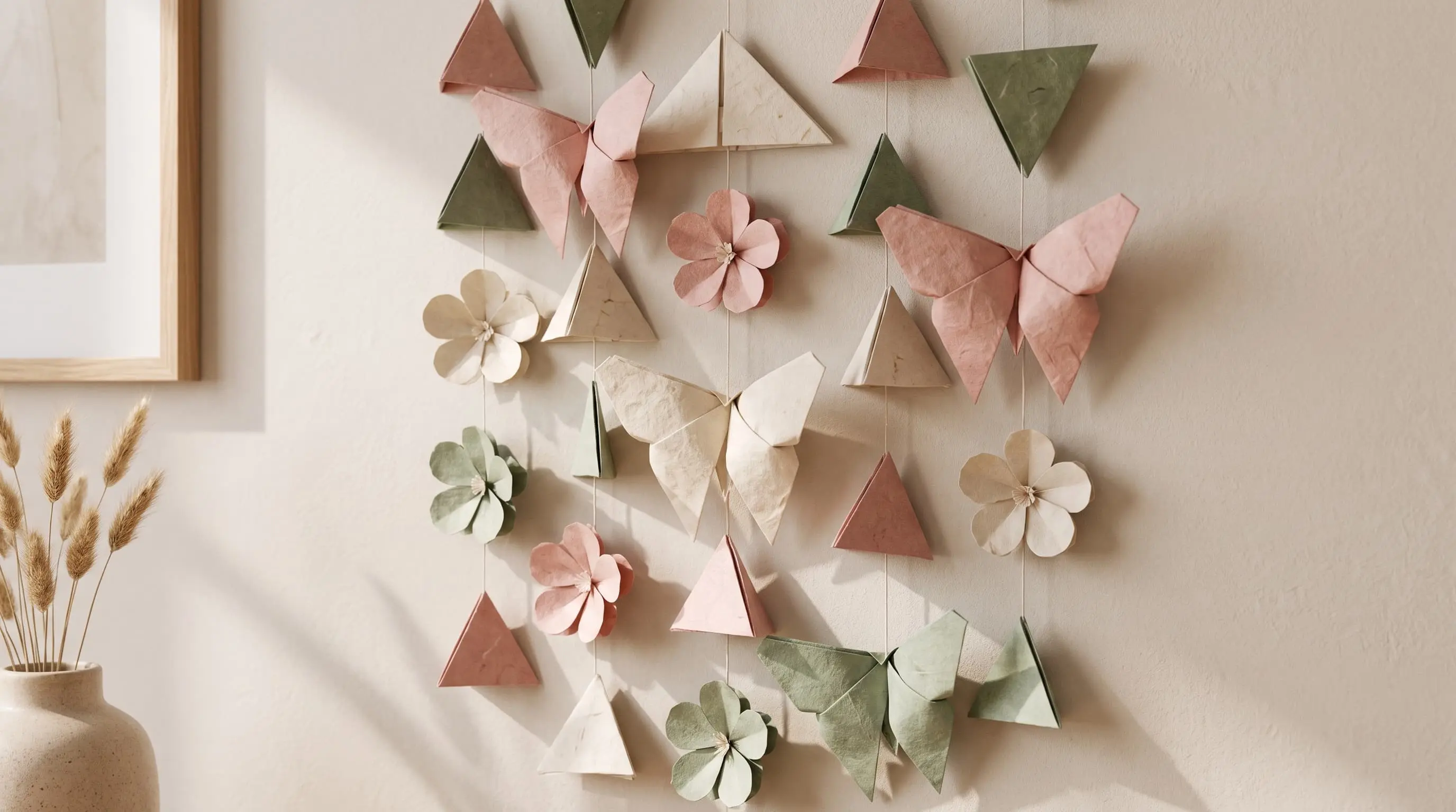 card stock butterflies cut and gently bent then arranged together on a bedroom accent wall