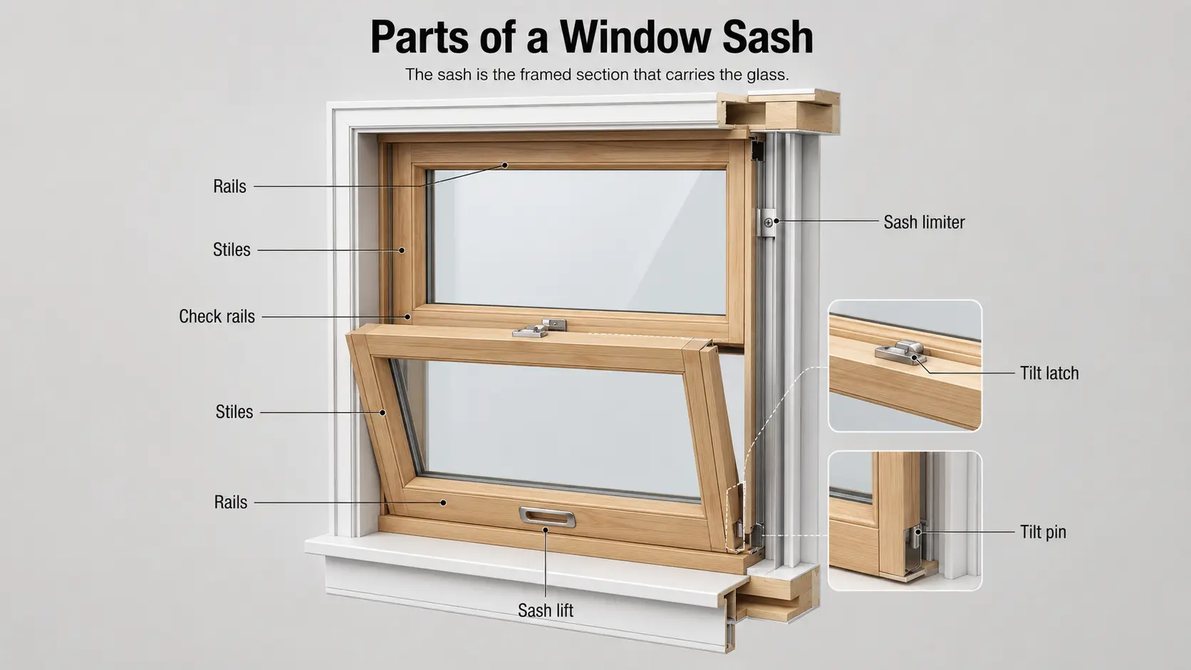 window sash diagram labelling rails stiles check rails sash lift tilt latch tilt pin and sash limiter