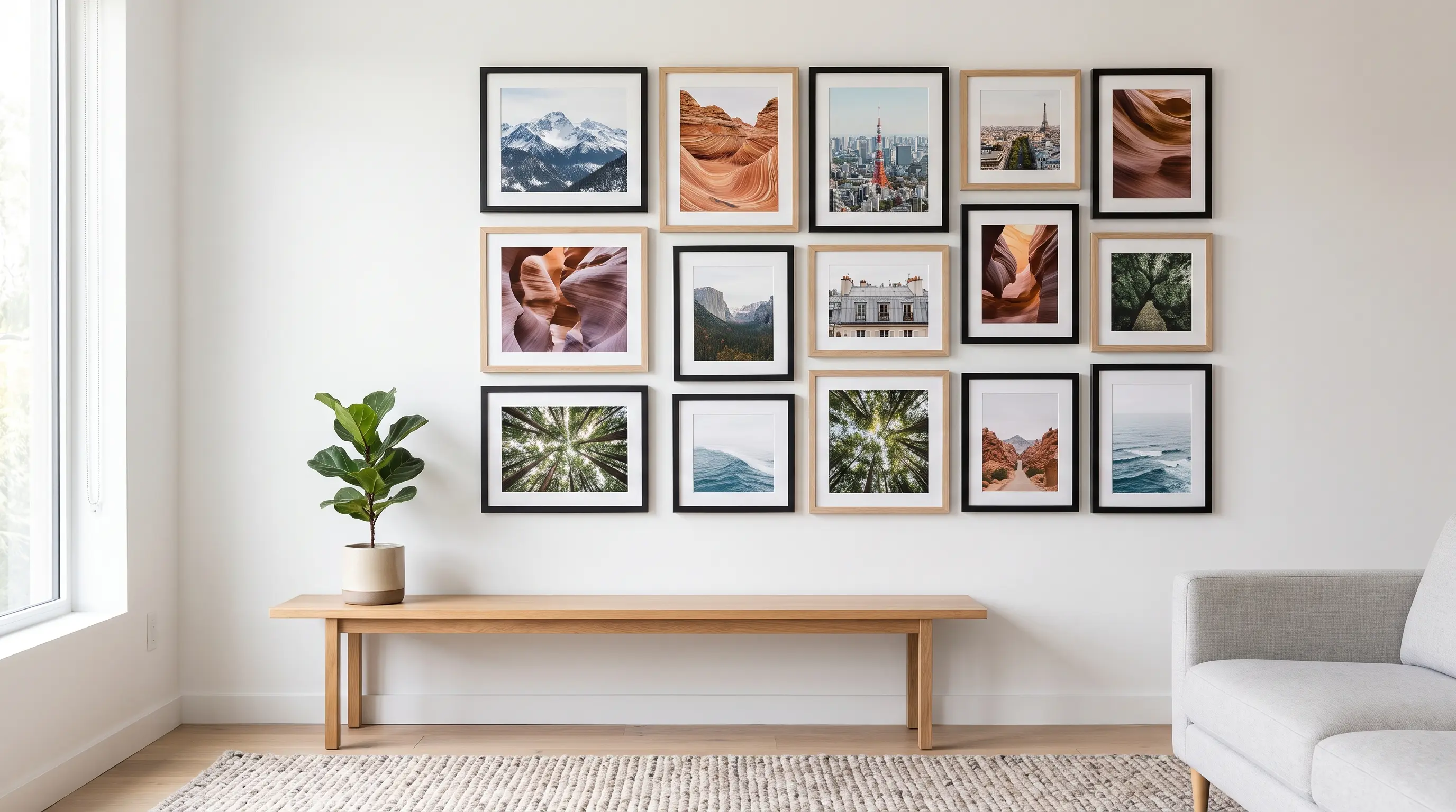 small printed photos arranged closely together to form one large recognizable simple shape