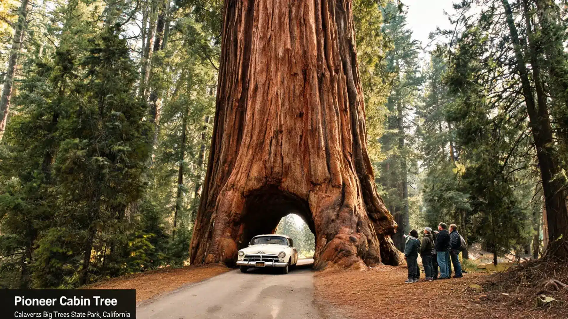 pioneer cabin giant sequoia with a carved tunnel in calaveras big trees state park before its fall
