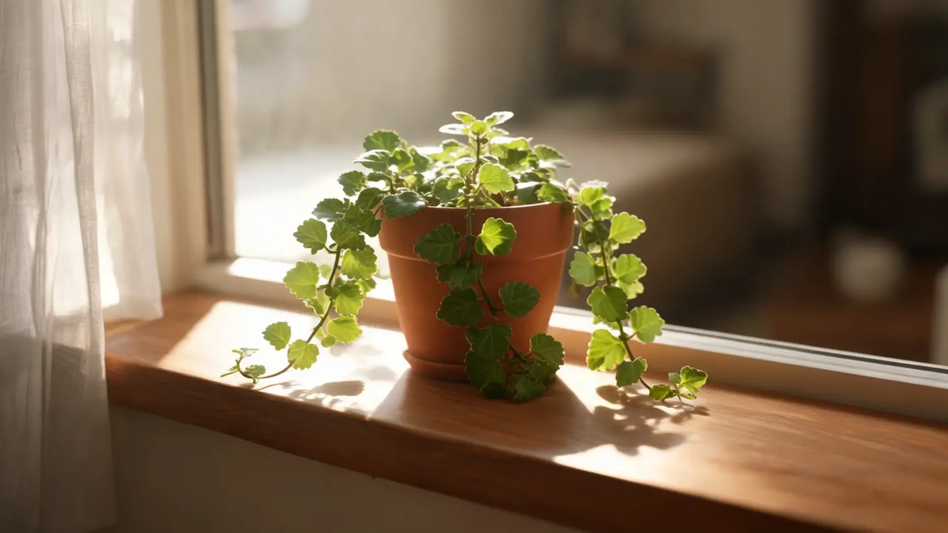 swedish ivy plant positioned on a windowsill away from cold drafts and direct afternoon sunlight