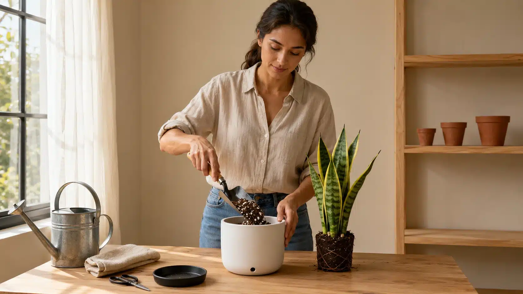 prepare-snake-plant-pot-soil