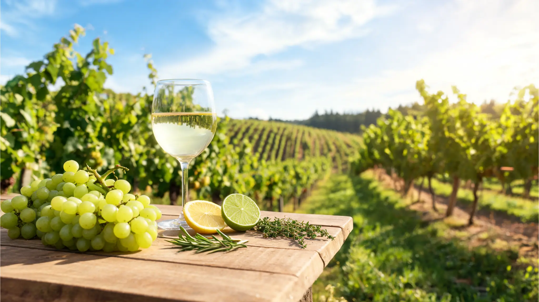 sauvignon blanc grapes with white wine and citrus