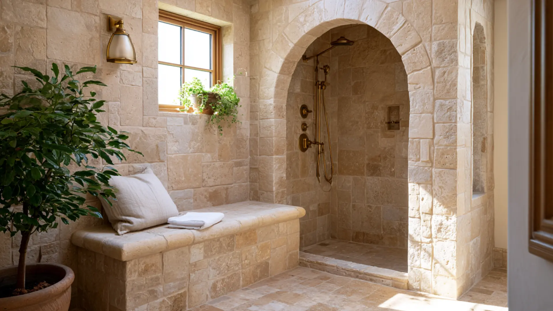 walk in shower conversion with a built in bench and glass enclosure