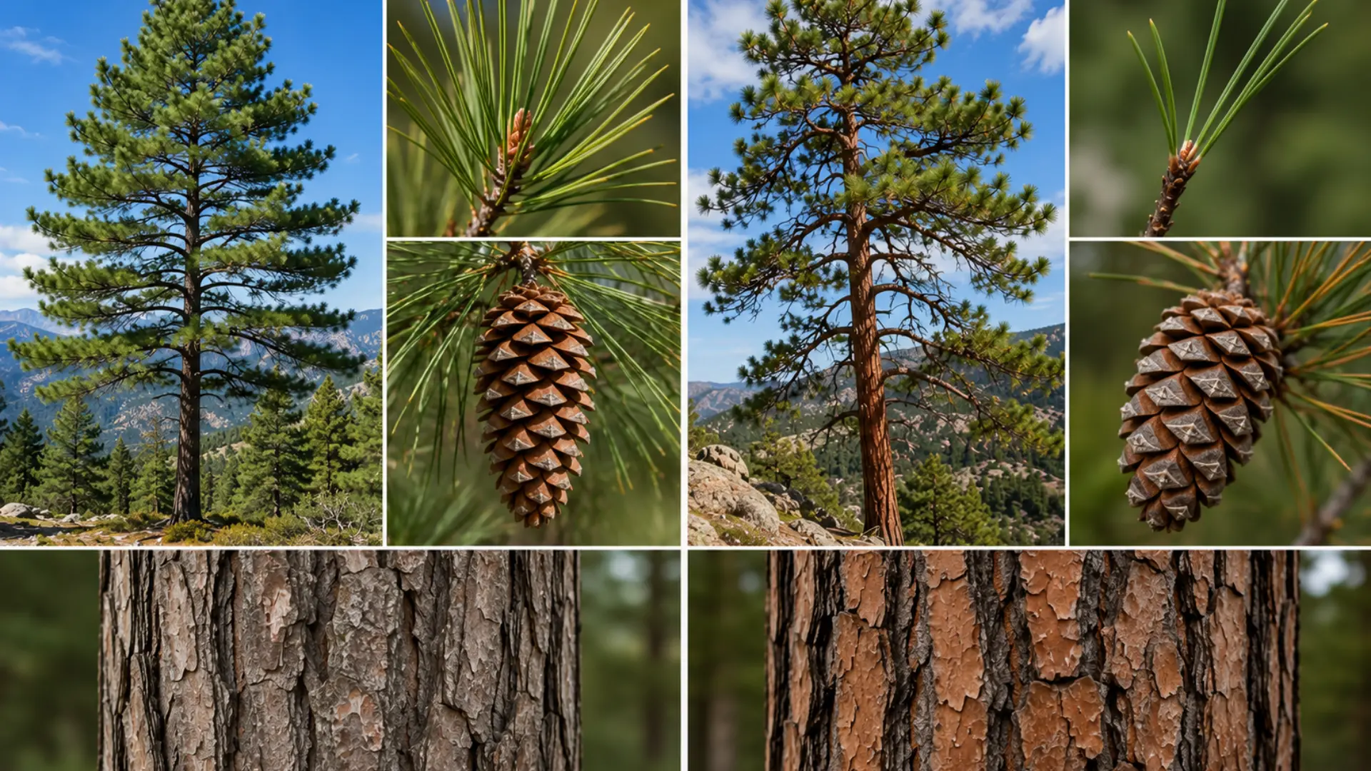 soft and hard pine trees compared through needle bundles cones bark and contrasting forest forms