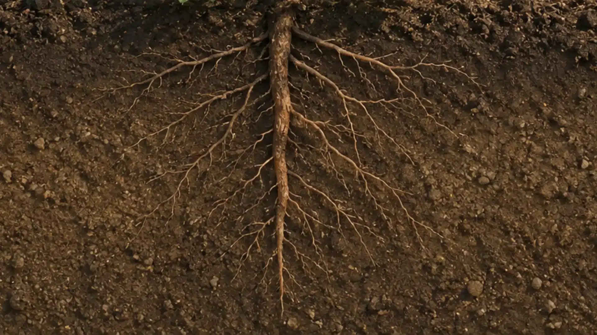 texas bluebonnet roots spreading beneath dark soil, showing the plant’s underground growth system
