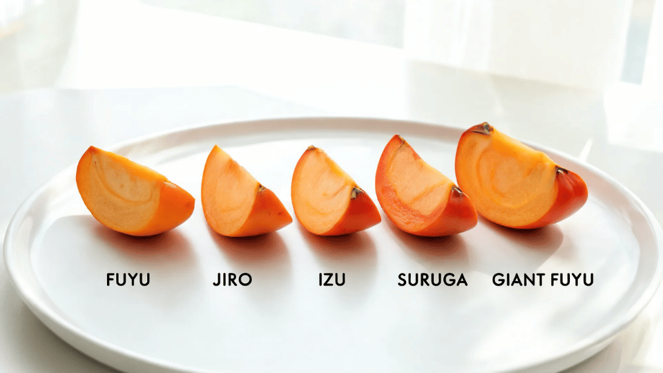 firm sliced non astringent types of persimmons with flat orange fruits and crisp wedges