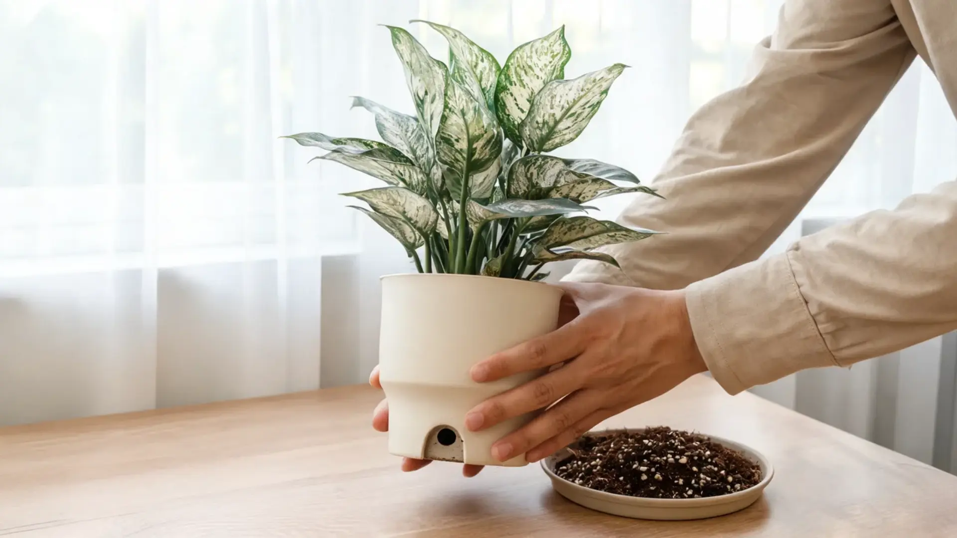 loose potting mix beside a terracotta pot with drainage holes used for well draining houseplant soil