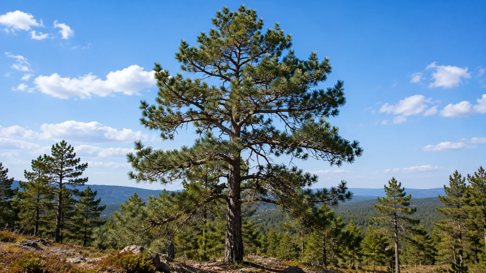 virginia pine with short twisted needles and an irregular crown growing on dry rocky woodland slopes