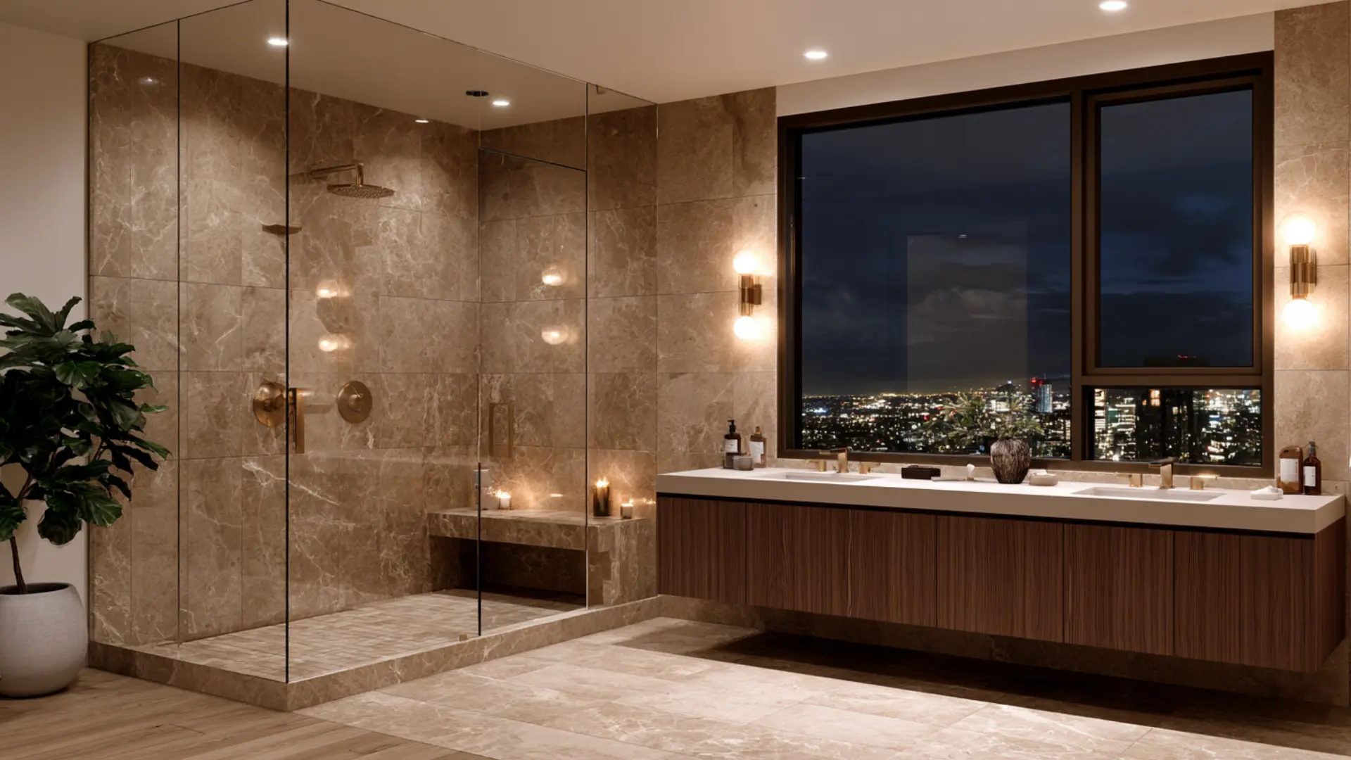 modern bathroom with a frameless glass walk in shower replacing a bathtub
