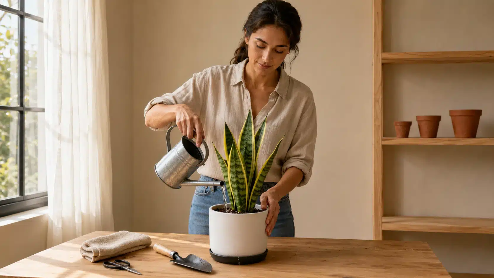 water-and-drain-snake-plant