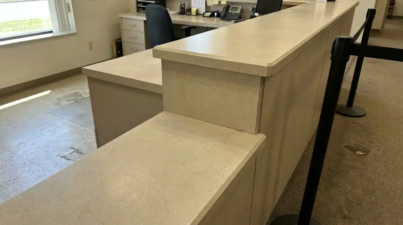 accessible service counter showing a lower section with full depth beside a higher main countertop