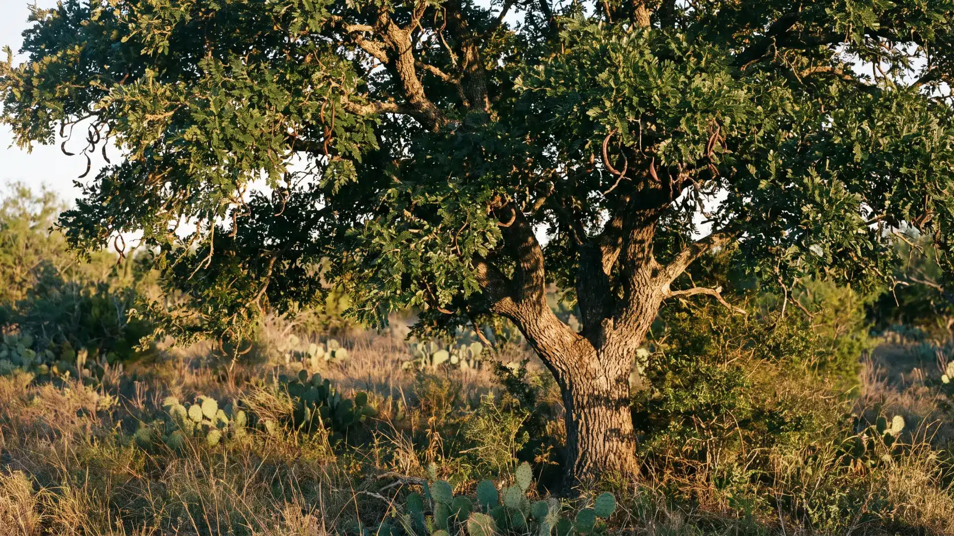 texas ebony tree with dense green foliage and cream flowers providing shade in a sunny arizona landscape